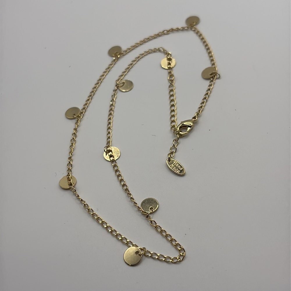 Dainty Gold Choker Necklace Mini Gold Coin Shaped Discs 14”